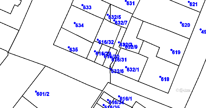 Parcela st. 616/30 v KÚ Louny, Katastrální mapa