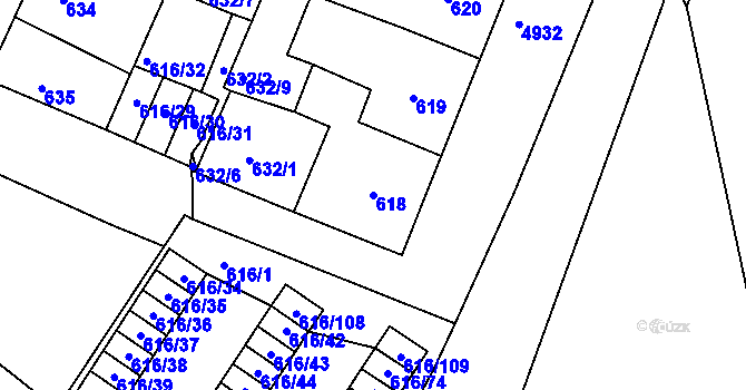 Parcela st. 618 v KÚ Louny, Katastrální mapa