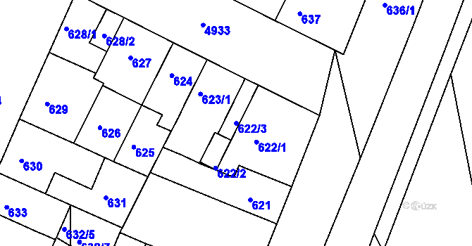 Parcela st. 622/3 v KÚ Louny, Katastrální mapa