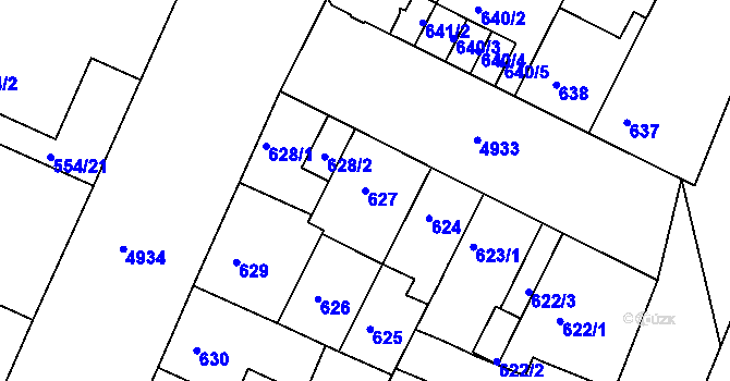 Parcela st. 627 v KÚ Louny, Katastrální mapa