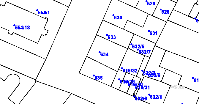 Parcela st. 634 v KÚ Louny, Katastrální mapa