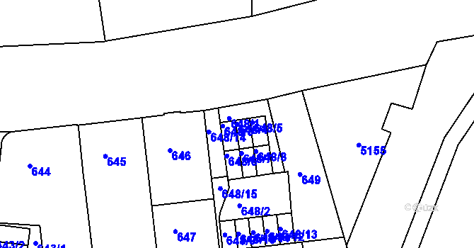 Parcela st. 648/4 v KÚ Louny, Katastrální mapa