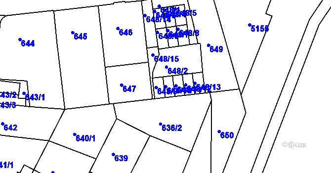 Parcela st. 648/10 v KÚ Louny, Katastrální mapa