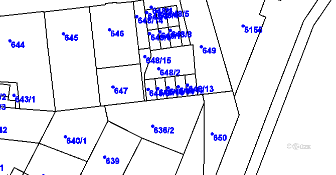 Parcela st. 648/11 v KÚ Louny, Katastrální mapa