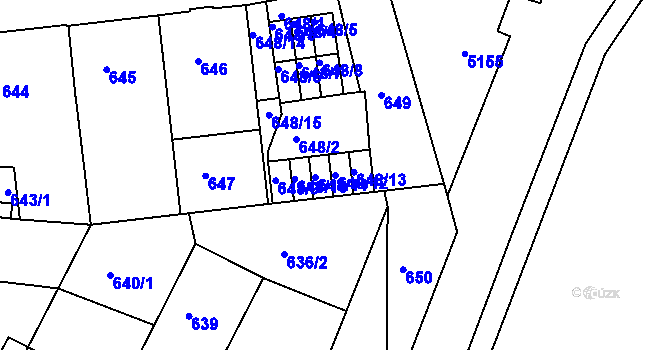 Parcela st. 648/12 v KÚ Louny, Katastrální mapa
