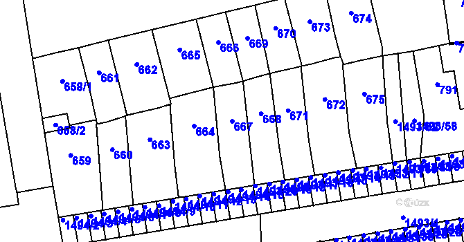 Parcela st. 667 v KÚ Louny, Katastrální mapa