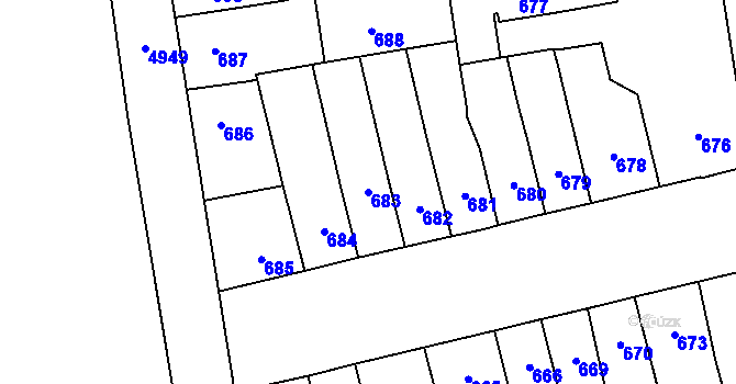Parcela st. 683 v KÚ Louny, Katastrální mapa