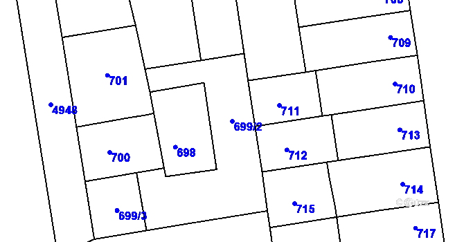Parcela st. 699/2 v KÚ Louny, Katastrální mapa