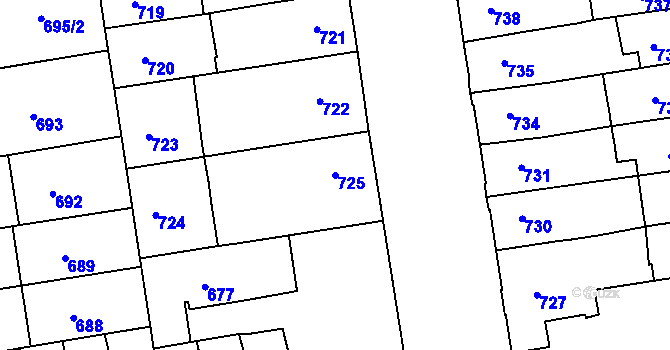Parcela st. 725 v KÚ Louny, Katastrální mapa