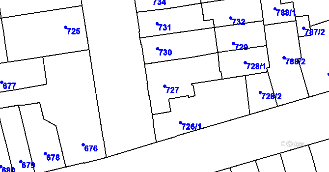 Parcela st. 727 v KÚ Louny, Katastrální mapa