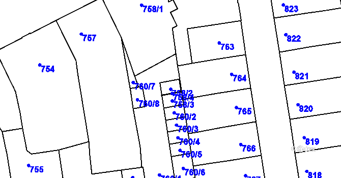 Parcela st. 758/2 v KÚ Louny, Katastrální mapa