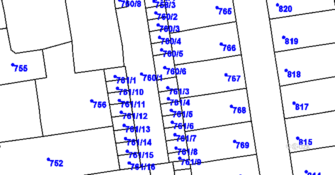 Parcela st. 761/3 v KÚ Louny, Katastrální mapa