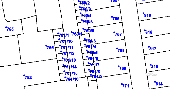 Parcela st. 761/4 v KÚ Louny, Katastrální mapa