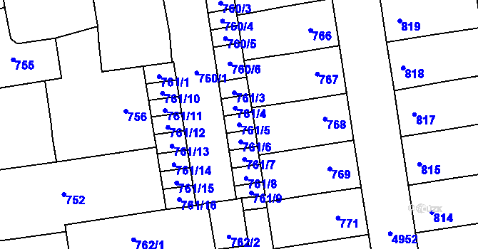 Parcela st. 761/5 v KÚ Louny, Katastrální mapa