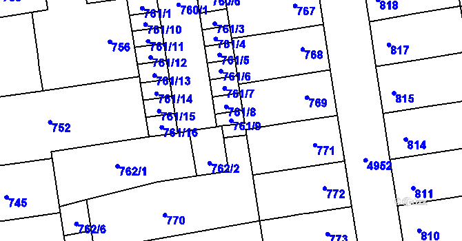 Parcela st. 761/9 v KÚ Louny, Katastrální mapa