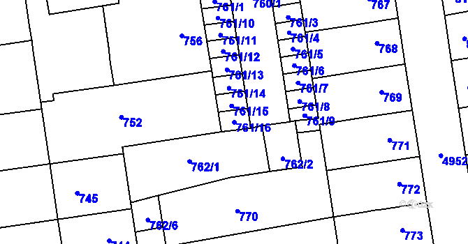 Parcela st. 761/16 v KÚ Louny, Katastrální mapa