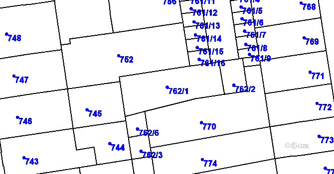 Parcela st. 762/1 v KÚ Louny, Katastrální mapa