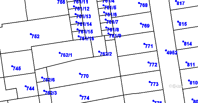 Parcela st. 762/2 v KÚ Louny, Katastrální mapa
