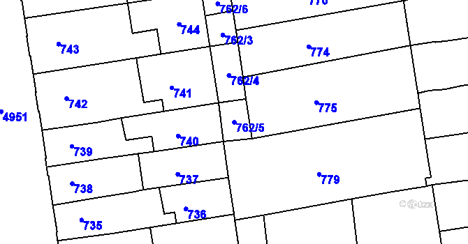 Parcela st. 762/5 v KÚ Louny, Katastrální mapa