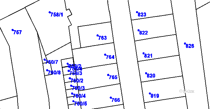 Parcela st. 764 v KÚ Louny, Katastrální mapa