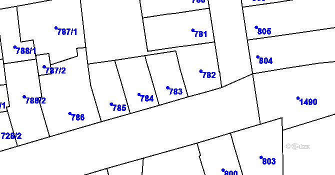 Parcela st. 783 v KÚ Louny, Katastrální mapa