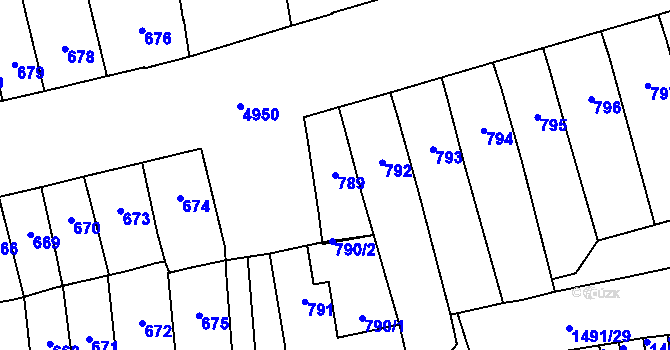 Parcela st. 789 v KÚ Louny, Katastrální mapa