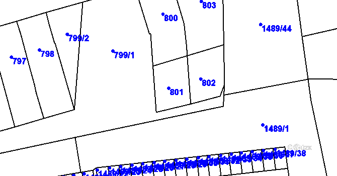 Parcela st. 801 v KÚ Louny, Katastrální mapa