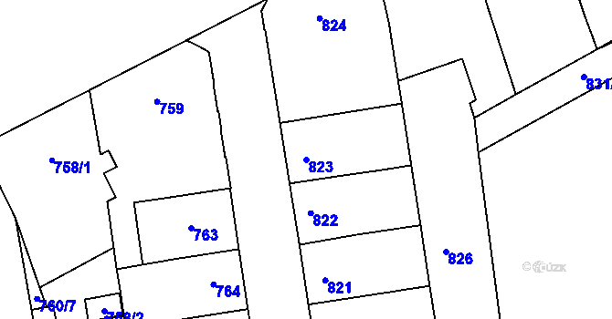 Parcela st. 823 v KÚ Louny, Katastrální mapa