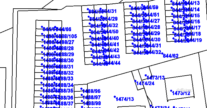 Parcela st. 844/43 v KÚ Louny, Katastrální mapa