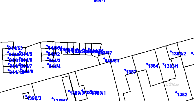 Parcela st. 844/57 v KÚ Louny, Katastrální mapa