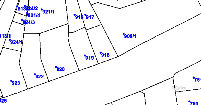 Parcela st. 916 v KÚ Louny, Katastrální mapa