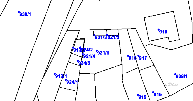 Parcela st. 921/1 v KÚ Louny, Katastrální mapa