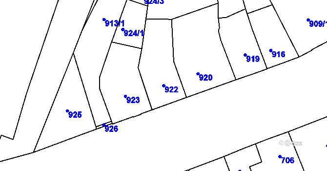 Parcela st. 922 v KÚ Louny, Katastrální mapa