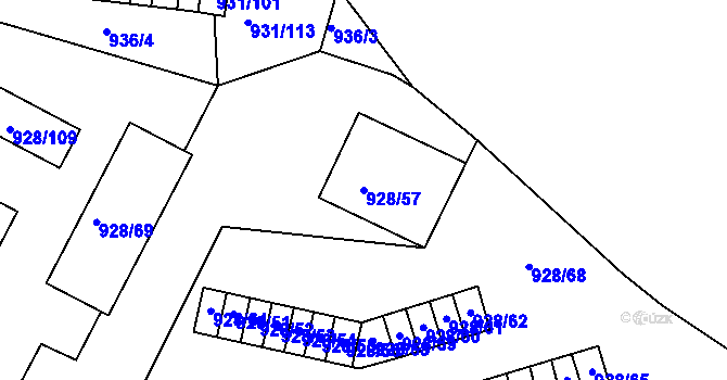Parcela st. 928/57 v KÚ Louny, Katastrální mapa