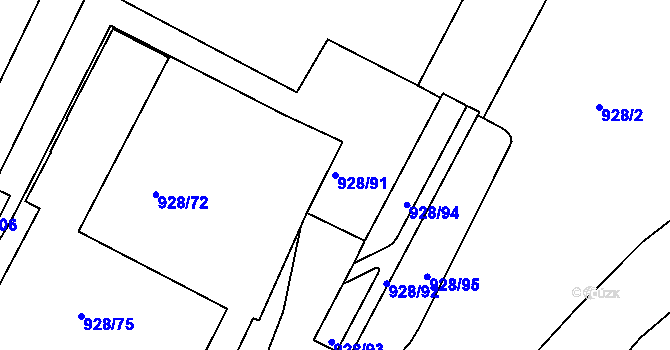 Parcela st. 928/91 v KÚ Louny, Katastrální mapa