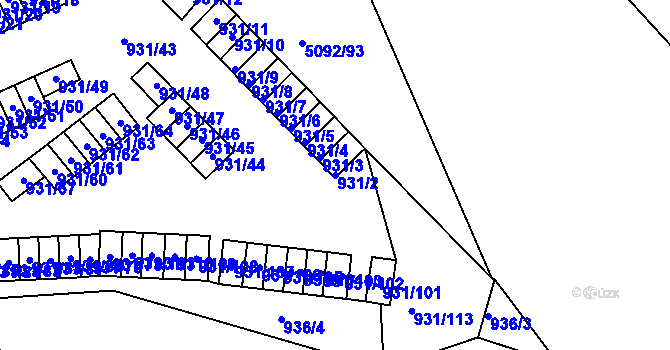Parcela st. 931/2 v KÚ Louny, Katastrální mapa