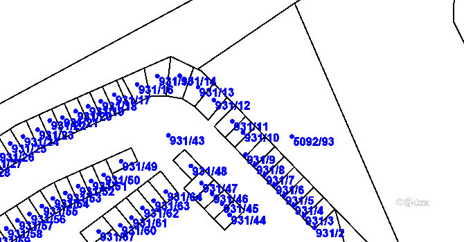 Parcela st. 931/11 v KÚ Louny, Katastrální mapa