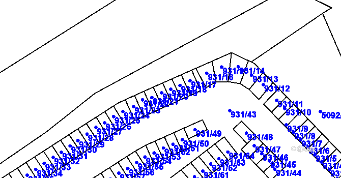 Parcela st. 931/19 v KÚ Louny, Katastrální mapa