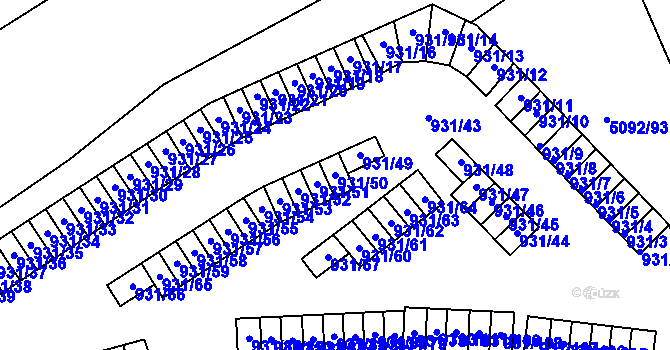 Parcela st. 931/50 v KÚ Louny, Katastrální mapa