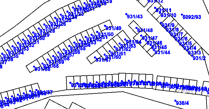 Parcela st. 931/60 v KÚ Louny, Katastrální mapa
