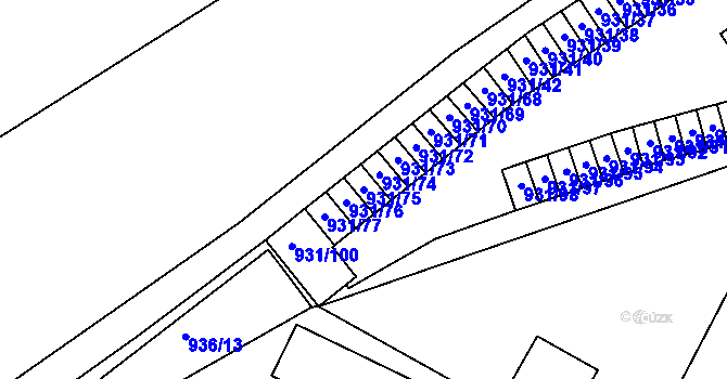 Parcela st. 931/75 v KÚ Louny, Katastrální mapa