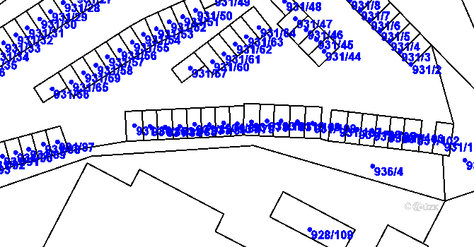 Parcela st. 931/79 v KÚ Louny, Katastrální mapa