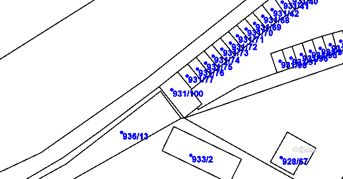 Parcela st. 931/100 v KÚ Louny, Katastrální mapa