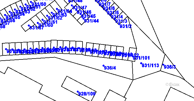 Parcela st. 931/106 v KÚ Louny, Katastrální mapa