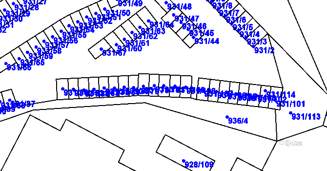Parcela st. 931/110 v KÚ Louny, Katastrální mapa