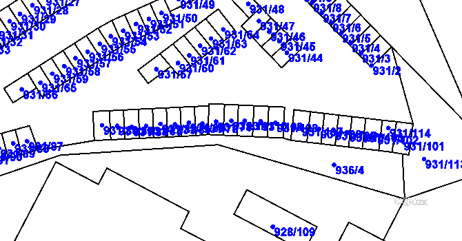 Parcela st. 931/111 v KÚ Louny, Katastrální mapa