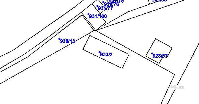 Parcela st. 933/2 v KÚ Louny, Katastrální mapa