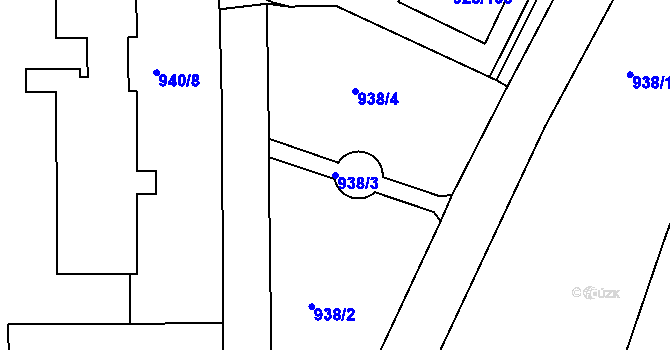 Parcela st. 938/3 v KÚ Louny, Katastrální mapa
