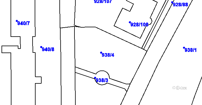 Parcela st. 938/4 v KÚ Louny, Katastrální mapa