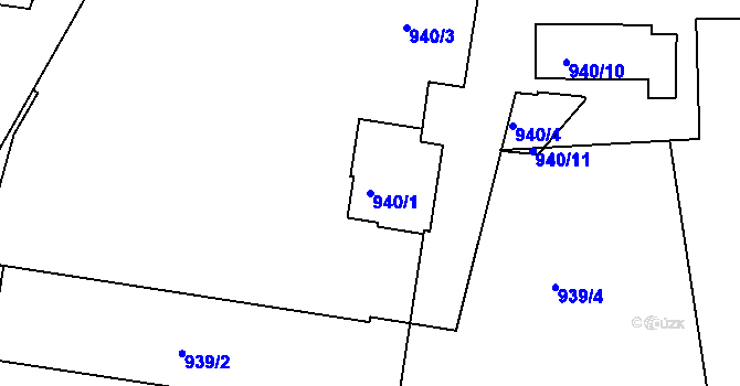 Parcela st. 940/1 v KÚ Louny, Katastrální mapa